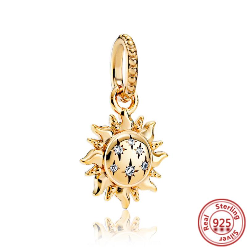 Cobre 925 Corazón de Amor Dorado Trébol de Cuatro Hojas Ángel Sol Árbol Plumas Cuentas DIY Ajuste Pulsera de Abalorios Original Pantaro Zircón Fino