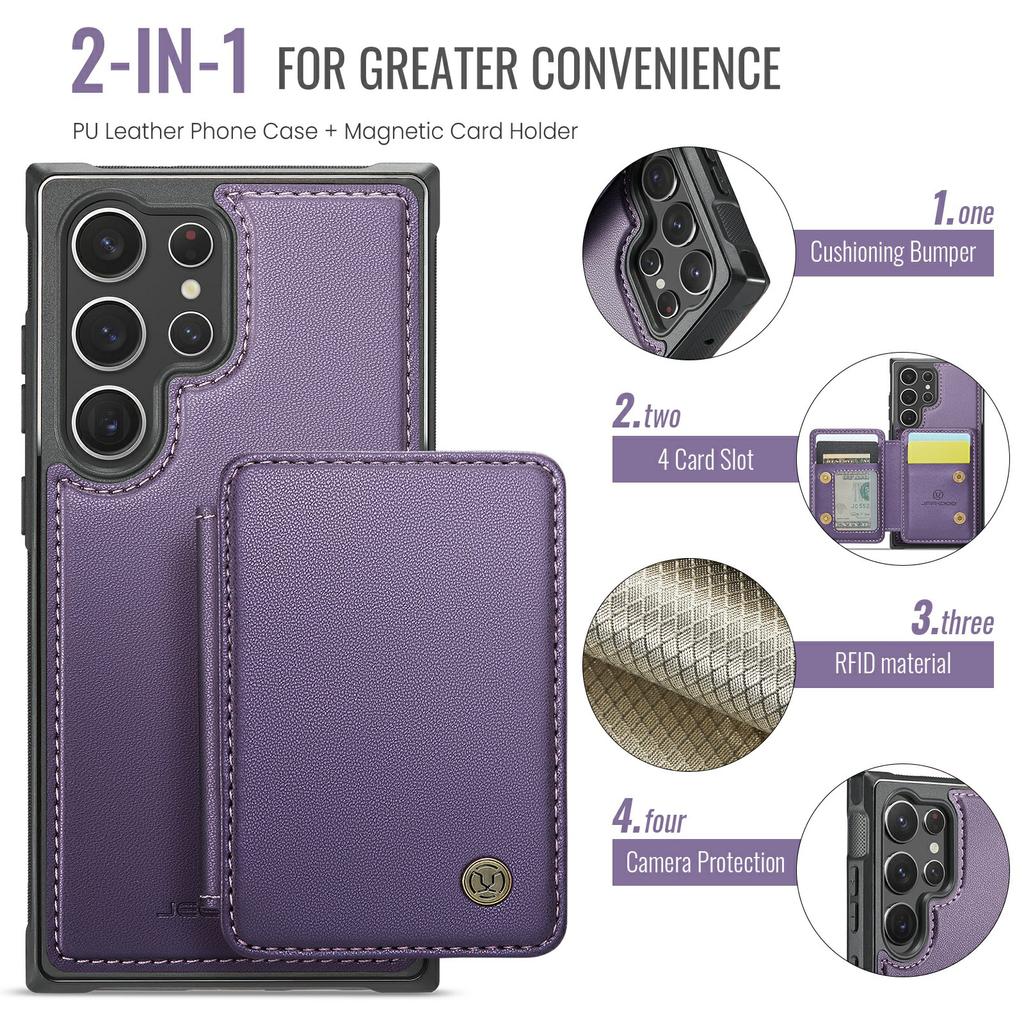 JEEHOOD J05 For Samsung Galaxy S23 Ultra Case Leather Mobile Cover with Detachable Magnetic Card Bag