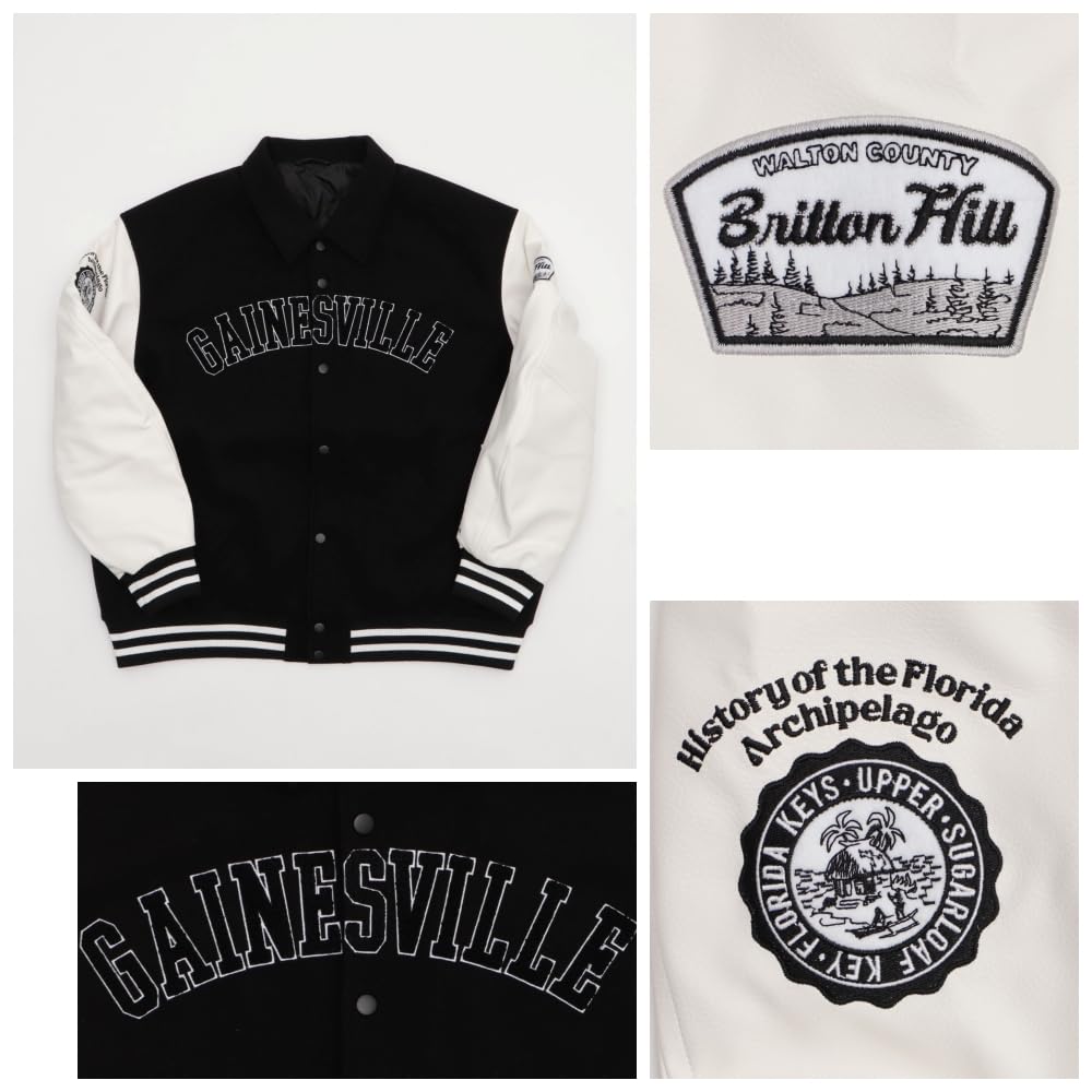 WEGO Melton Patch Stadium Street Loose Oversized Size Black Men's Jacket, Unisex, Style, Fit, Silhouette, Fall/Winter Clothing, Gift, M,