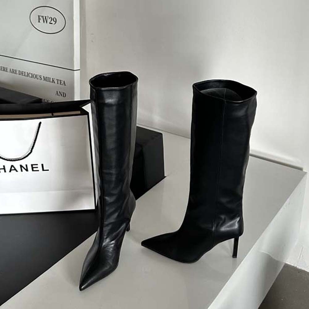 Sharp Pointed Women's Knee High Boots Designer Party Outfit Street Boots Thin High Heels