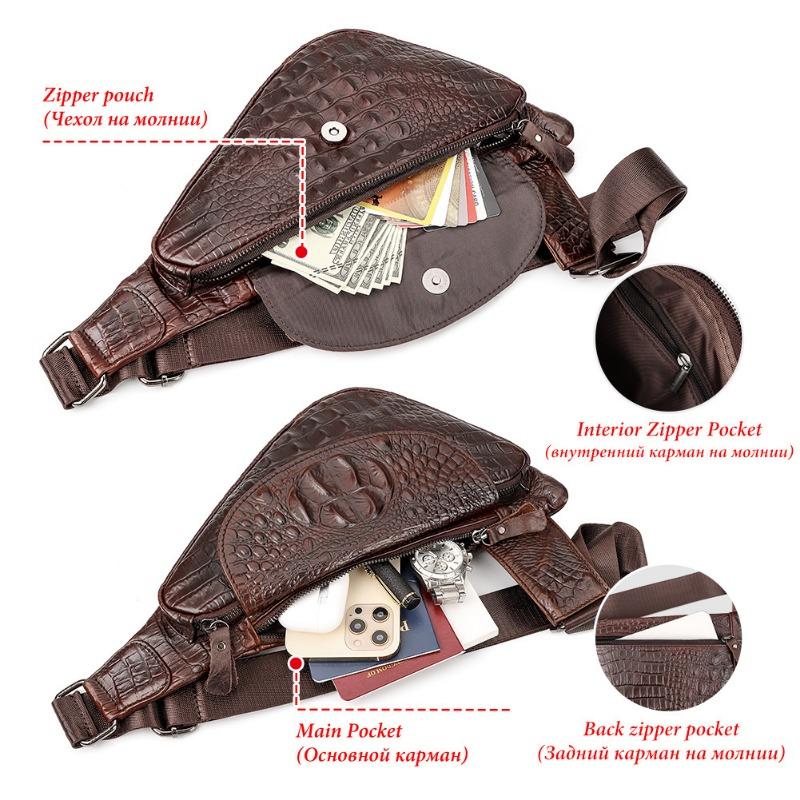 Herren Leder Brusttasche Alligator Dreieck schräge Umhängetasche lässige Top-Layer-Umhängetasche aus Rindsleder