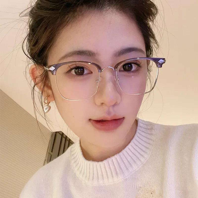 Vintage Square Women Short Sight Glasses Ultralight Half Frame Retro Myopic Anti-blue Light Male Business Near Sight Glasses