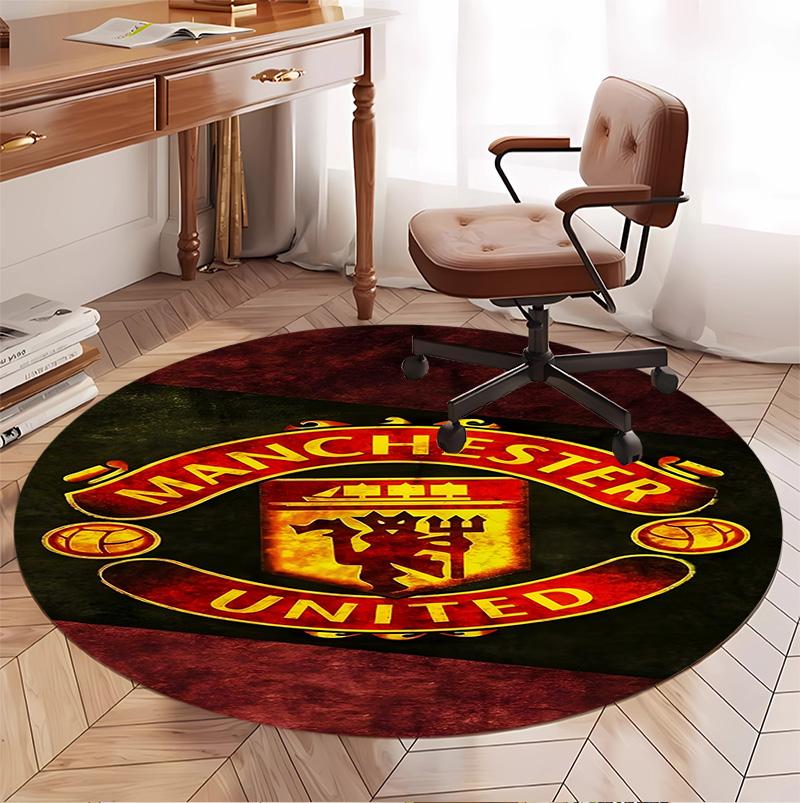 Manchester United F.C Pattern Round Rug, Indoor/Outdoor Mat, for Picnic, Gameroom, Bedroom, Office, Living Room, Home Decor Carpet, Birthday Gift