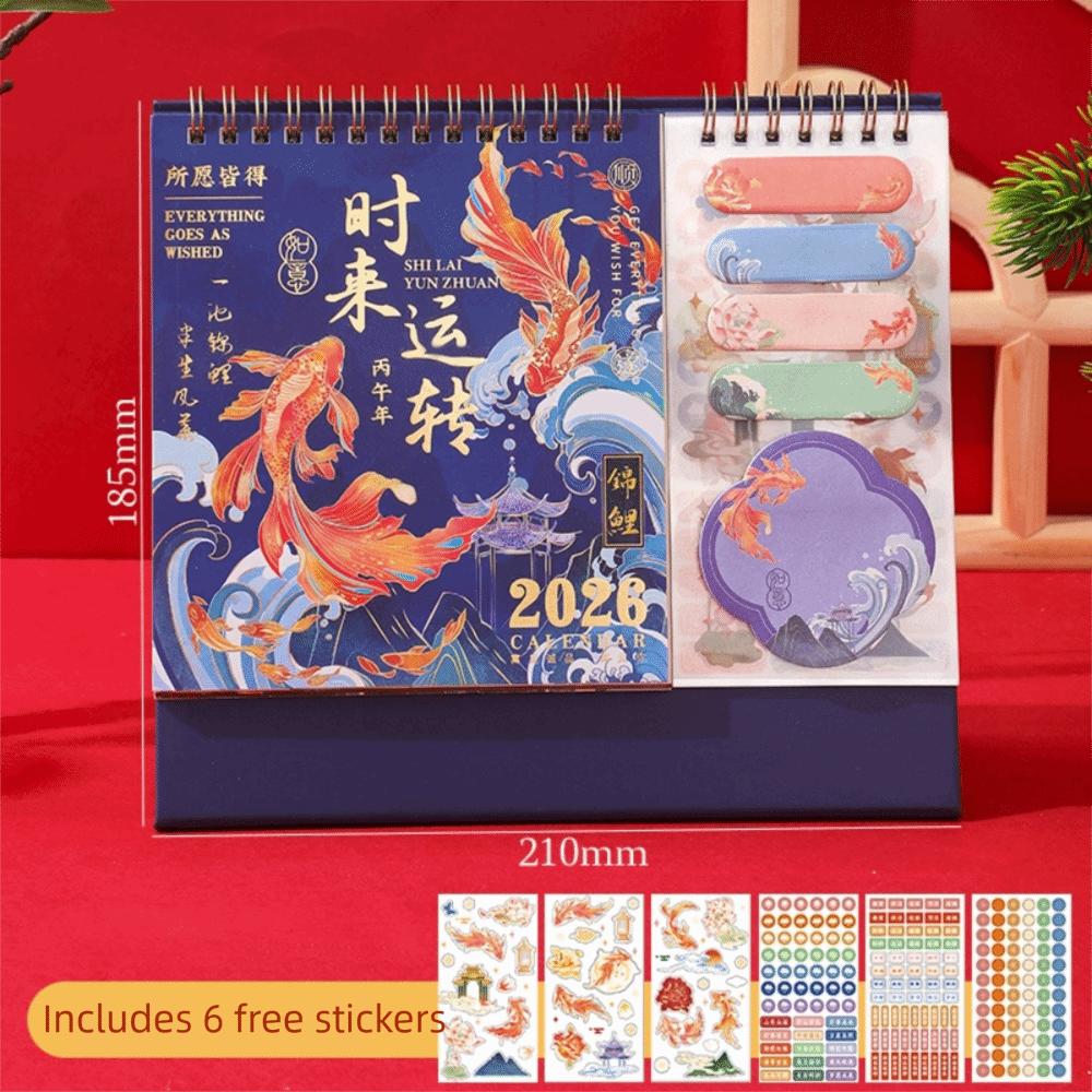 Chinese Style Desktop Paper Calendar Koi Fish Agenda Organizer  Home Office Supplies