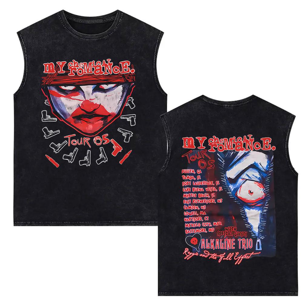 

Майки-борцовки с винтажной стиркой My Chemical Romance для мужчин и женщин, ретро панк эмо рок группа, безрукавные майки, футболки, мужская футболка оверсайз 3XL