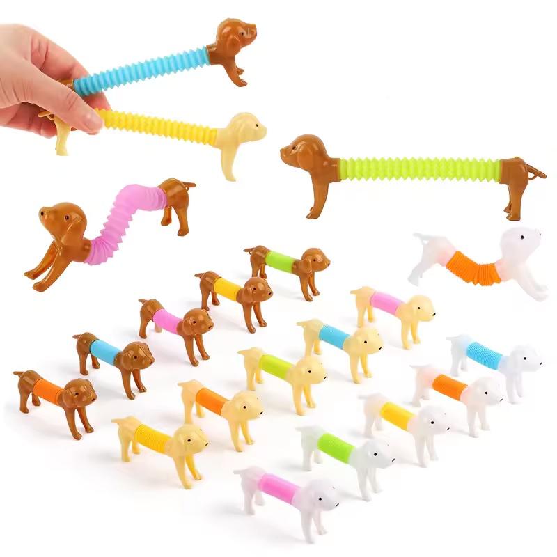 Discover Intime Cute 6/12Pcs Stretchable Dog Toy Telescopic Spring Animals Sensory Stress Relief Durable Squeeze Interactive Pet Puzzle Toy