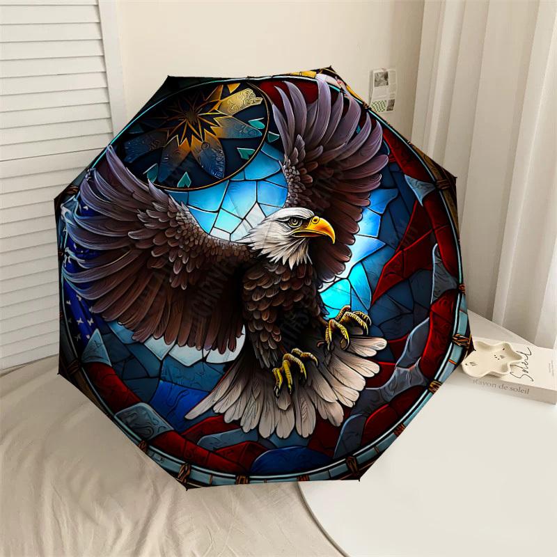 

1PC Eagle Stained Glass Umbrella-8-Rib Reinforced, Automatic Open, Lightweight & Durable, Cute Fashion Accessory for Outdoor-T117