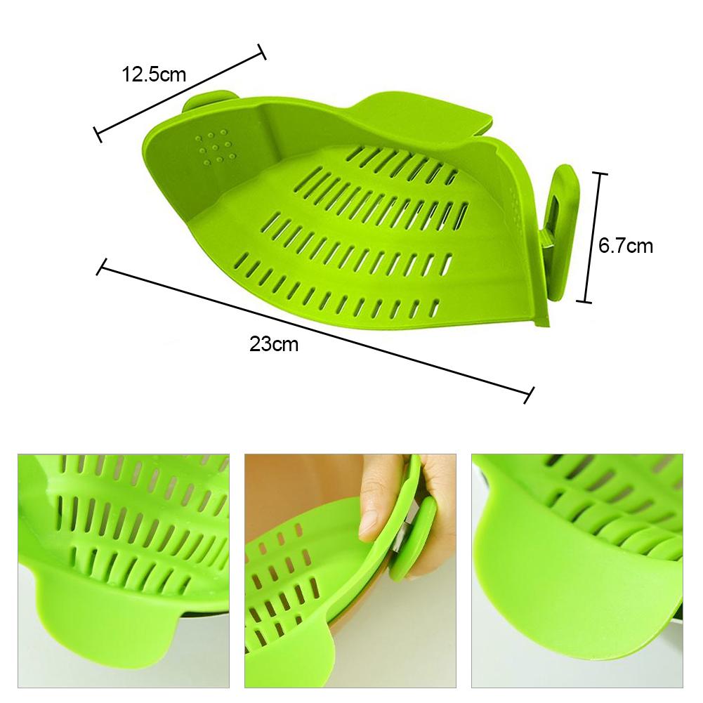 Silicone Kitchen Strainer Clip Pan Drain Rack Bowl Funnel Rice Pasta Vegetable Washing Colander Draining Excess Liquid Univers