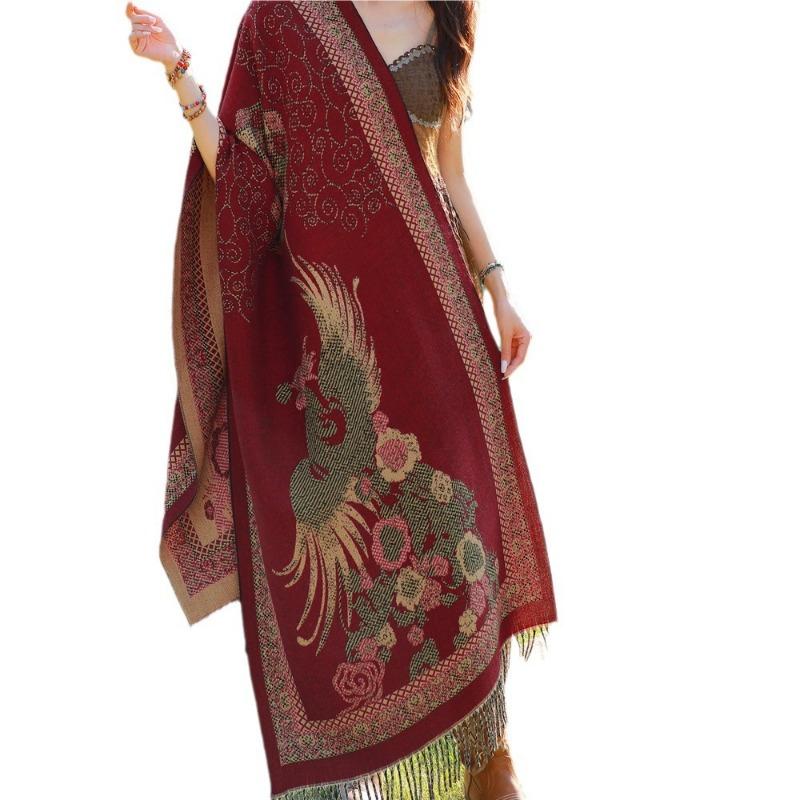 Spring and Autumn Jacquard Scarf Female Xizang Dali Travel Photo Multifunctional Sunscreen Warm Shawl