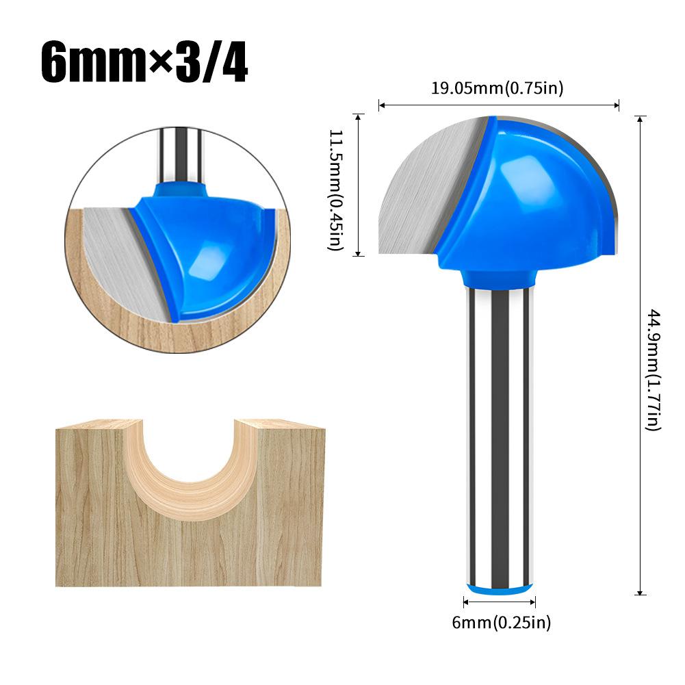 6mm Shank Round Nose Router Bit - Carbide Tipped Grooving Cutter for Woodworking, Edge Trimming & Decorative Carving