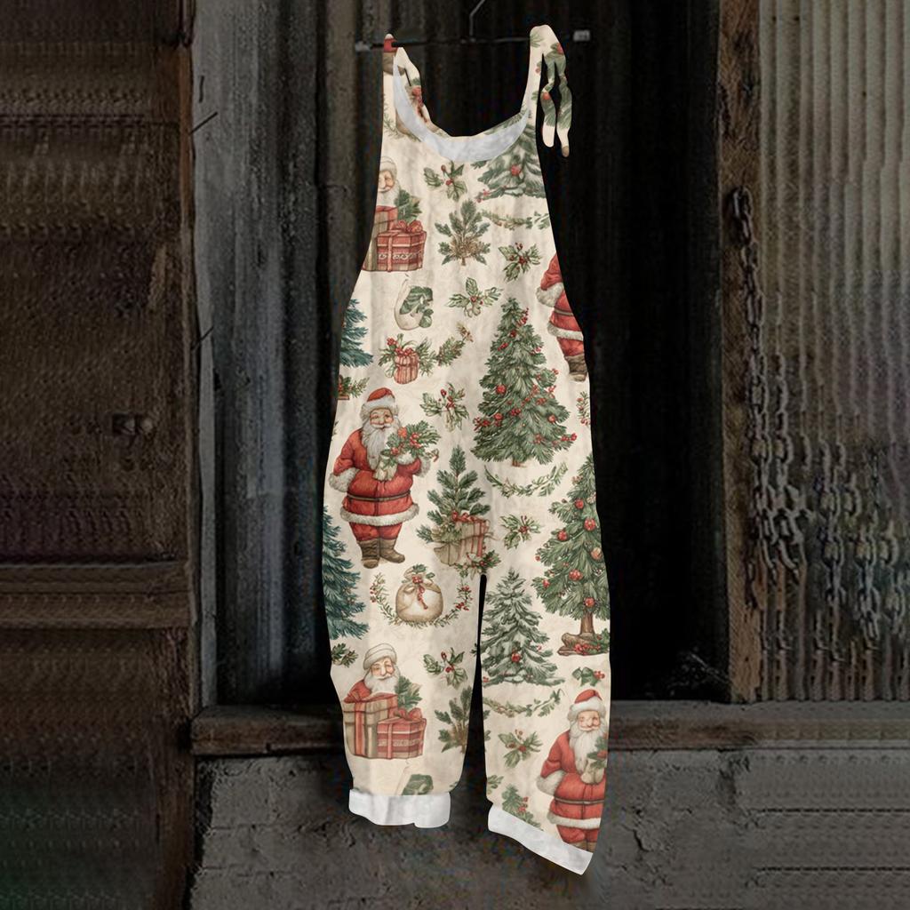 Damen Jumpsuit Print Casual Loose Vintage Schultergurt Baumwolle Leinen