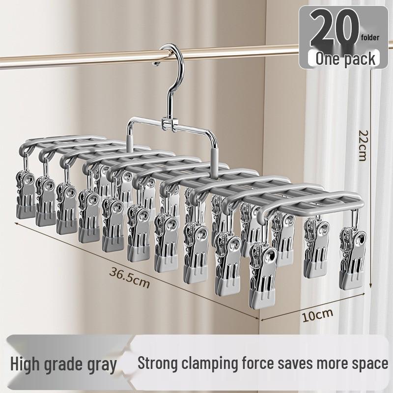 Stainless Steel Windproof Sock & Underwear Drying Rack with Clips