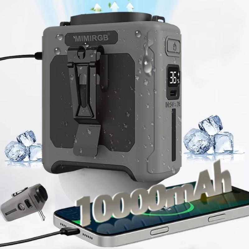 

10000mAh Outdoor Portable Waist Fan USB Hanging Neck Fan with Mobile Power LED Night Light Lighting For Sports Outdoor Work серый