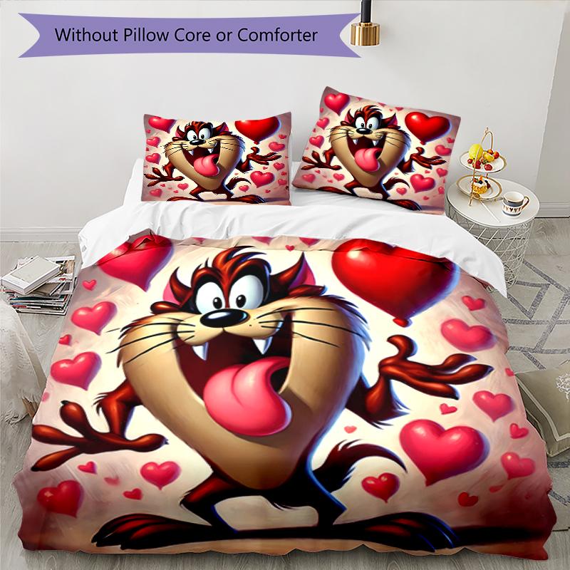 3pcs Taz Mania pattern bedding set duvet cover set includes duvet cover &pillowcases, perfect all season bedroom decoration & gift