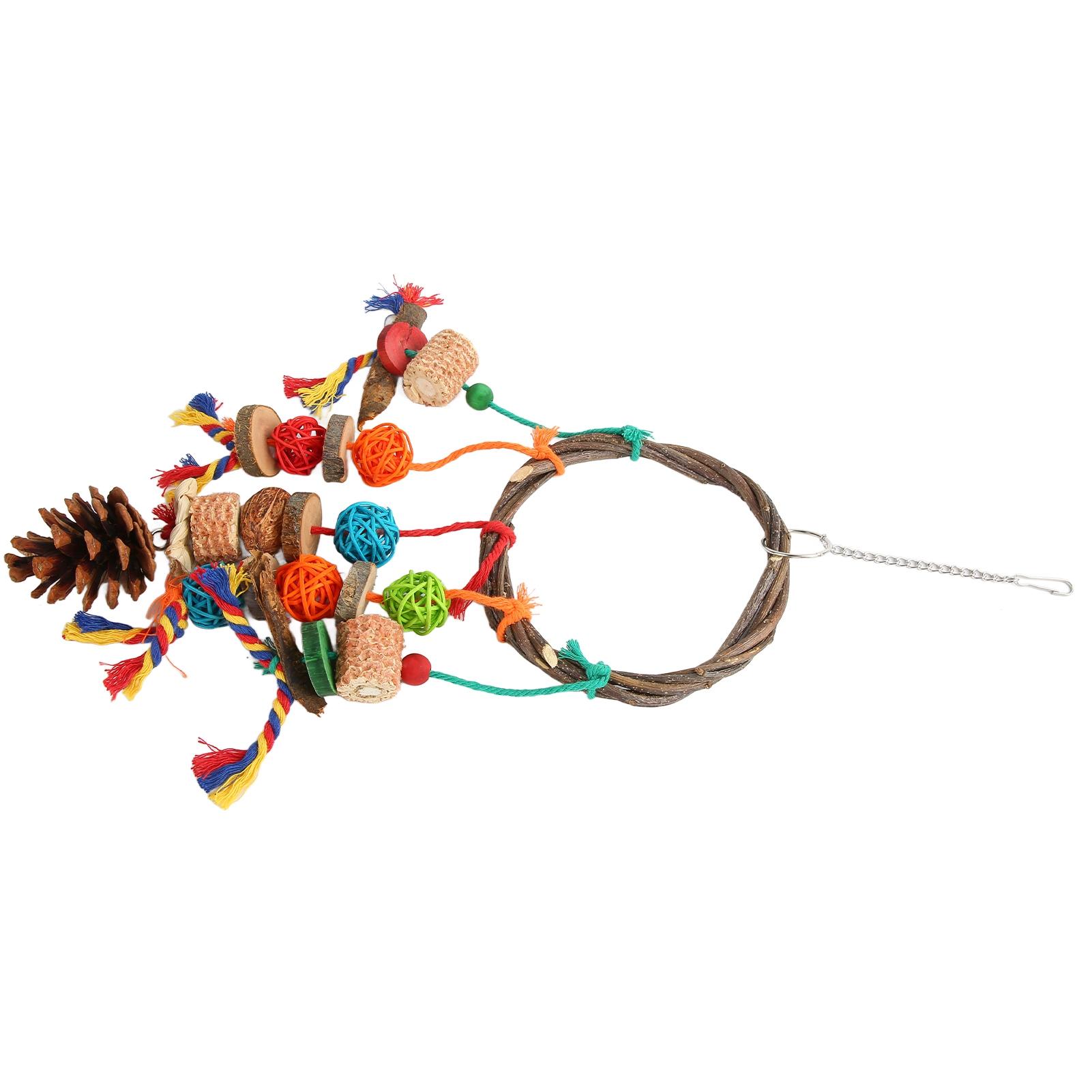 Swing Toy Colorful Logs Rattan Balls Corn Cobs Cotton Rope Pine Cones Bird Swing Chewing Toys