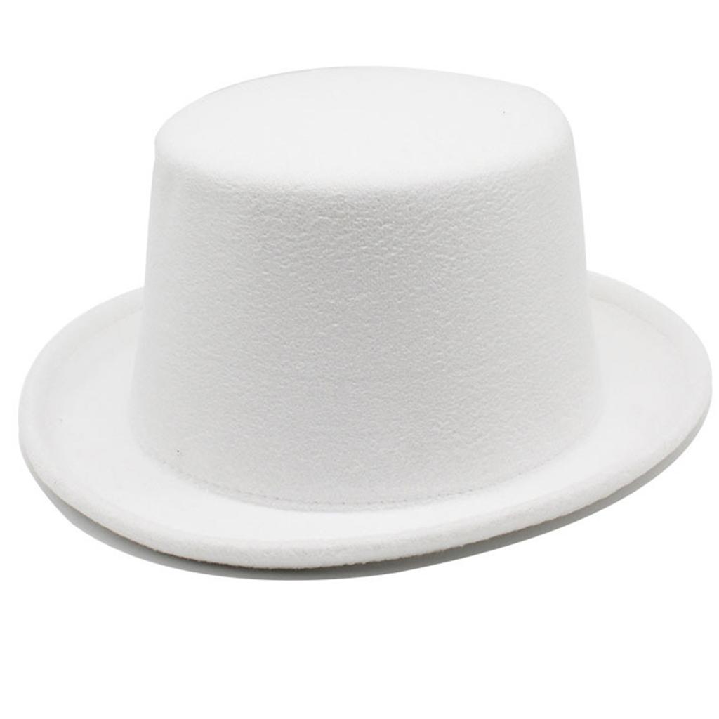 Roll Brim Fedora Hat for Adult Fashion Solid Color Panama Hat Magician Cap Wool Hat Cosplay Costume Unisex Flat Top Hat