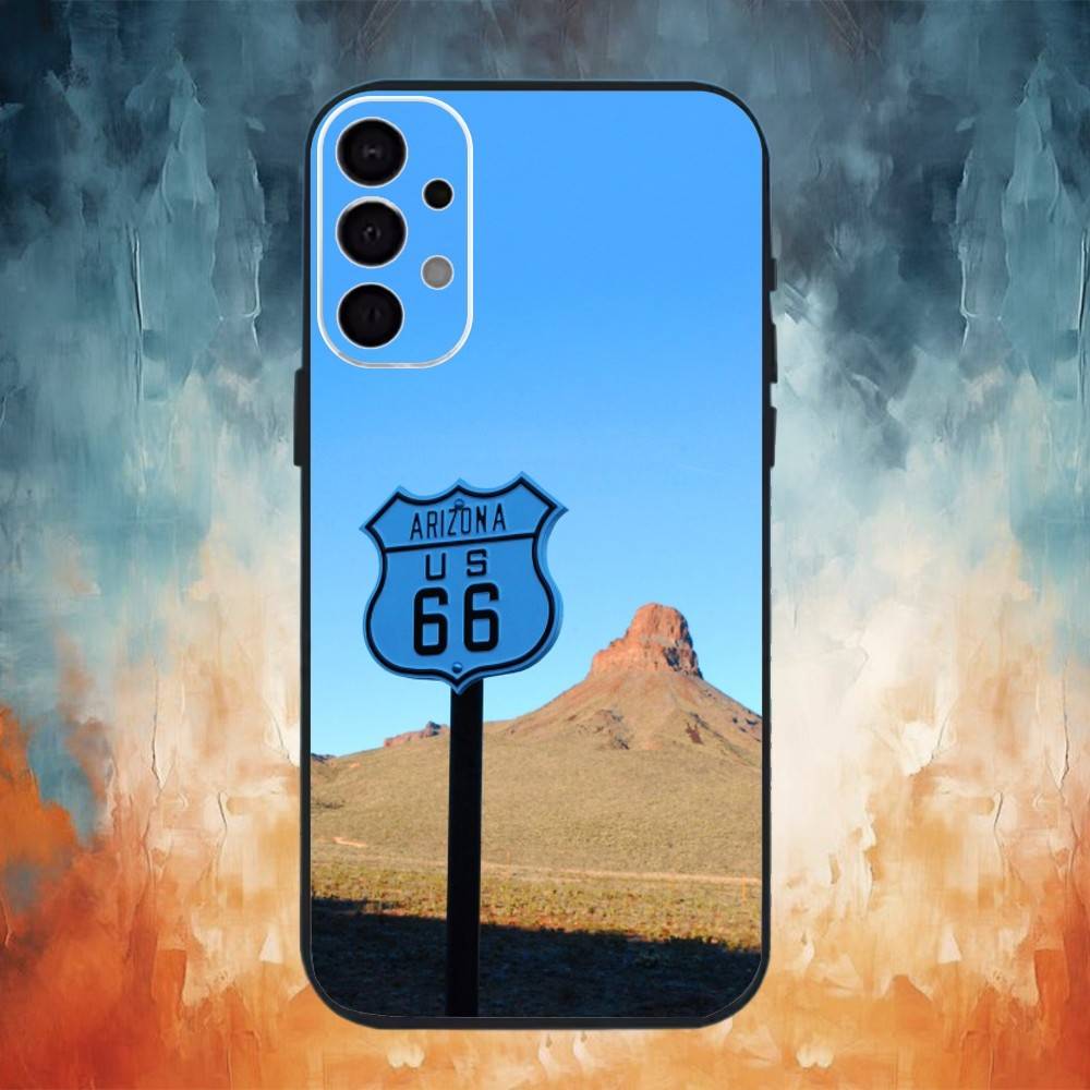 American Route 66 Phone Case For Samsung S25,S24,S21,S22,S23,S30,Ultra,S20,Plus,Fe,Note,10,9,5G Black Cover