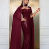 European and American Style Formal Dress Plus Size Women's New High-End Long-Sleeve Shawl Evening Gown with Sequins and Bodycon Design