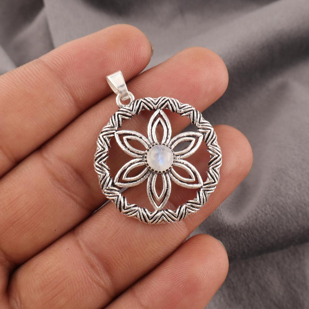 Rainbow Moonstone anheng Edelstenssmykker, 925 solid sterling sølv anheng, håndlaget vakkert smykkeanheng