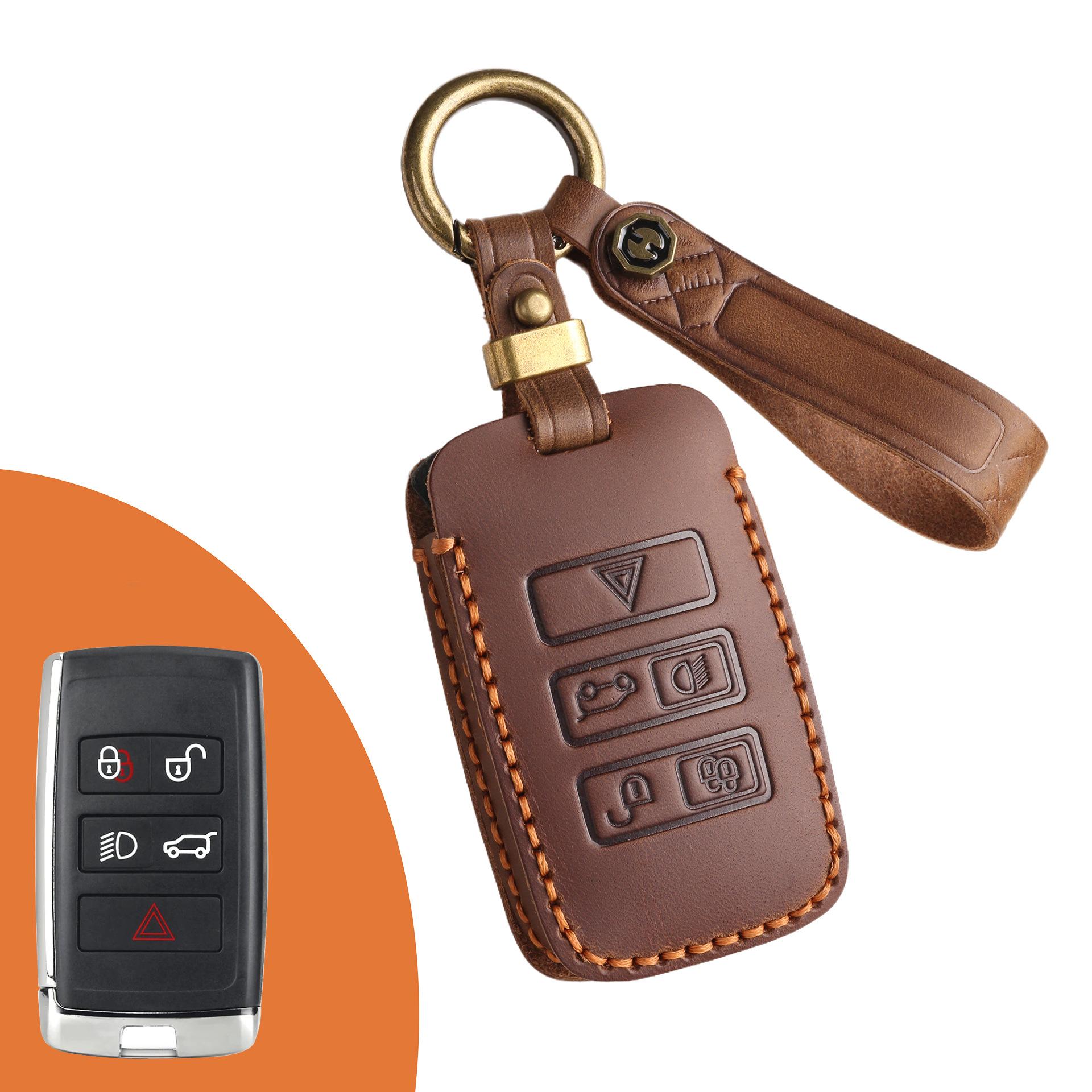 

Suitable for Land Rover Key Bag Range Rover Discover 5 Jaguar Genuine Leather Crazy Horse Handmade Car Key Set Keychain коричневый