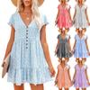 Women's Short-sleeved V-neck Short Floral Lotus Leaf Dress