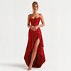 Elegant Satin Ruffle Hem Dress with Spaghetti Straps - European & American Style