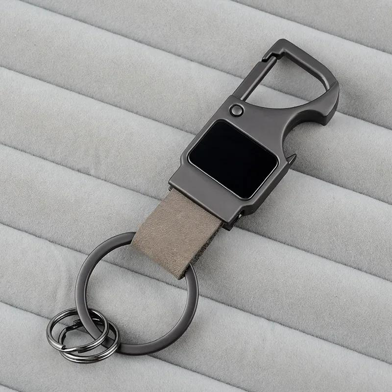 Laser Custom Cowhide Bottle Opener Leather Metal Keychain Multifunctional Key Chain Laser Engrave Car Keyring for Men and Women