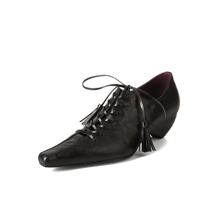 

Fashion New Spring/Summer Genuine Leather Women Pumps Shoes for Women Fashion Tassels Lace Square Toe Women Shoes Loafers Ladies Shoes 40 чёрный