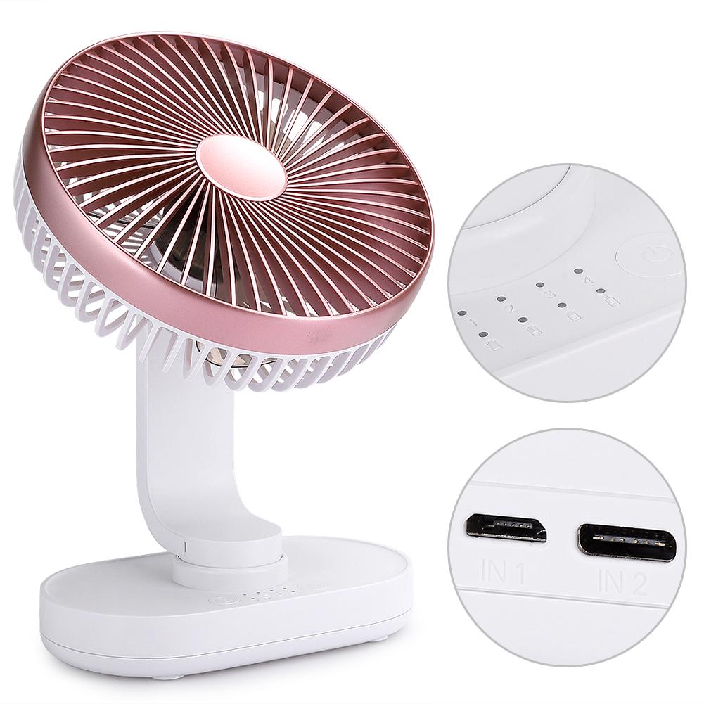 USB Desktop Fan Mini 4‑Speed Small Rechargeable Home Office Desk Mute Table Shaking FansRose Gold