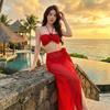 Women's Swimwear Red Two-piece Bikini with A Long Skirt – Flattering Stunning and Sexy Perfect for Beach Holidays and Spa Breaks