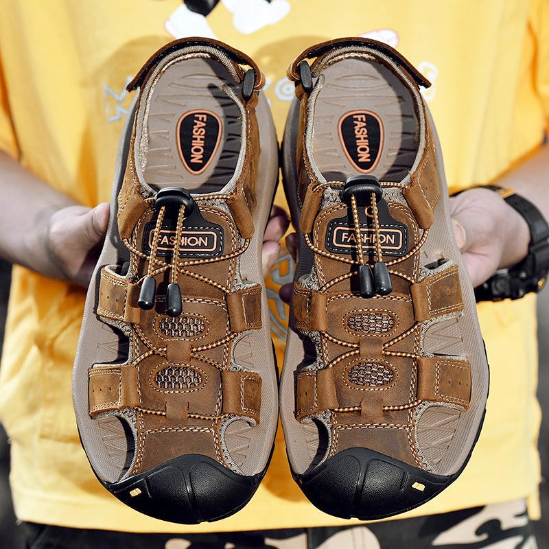 Large size sandals, leather outdoor breathable shoes casual shoes bag head beach shoes cool slippers