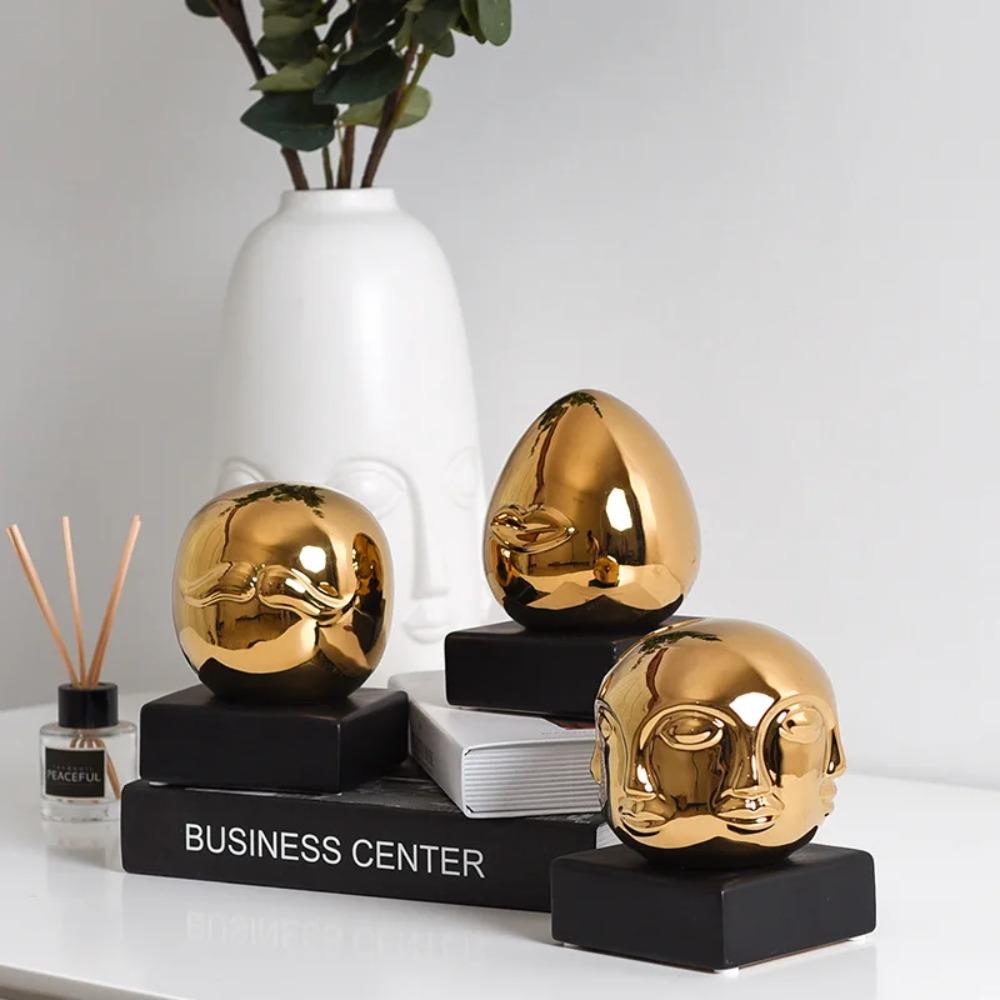 Gold-plated Ceramic Gold Face Ornaments Creative Home Furnishings Simple Living Room Office Desktop Ornaments Ceramic Crafts