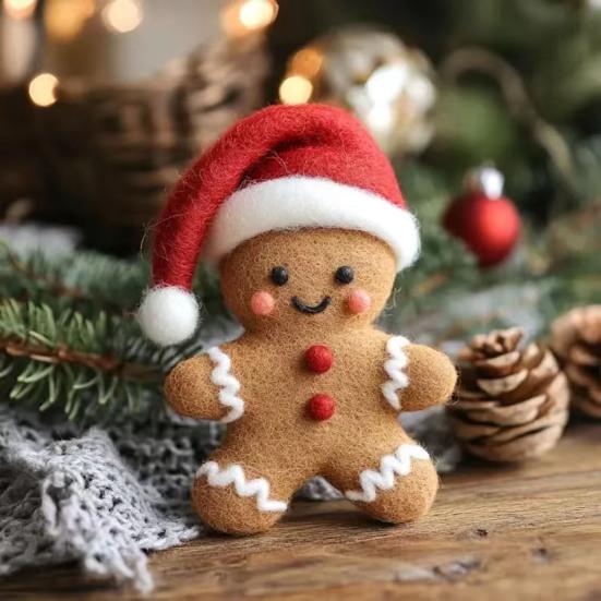 Christmas Felt Ornaments Handmade Wool Felt Rabbit Gingerbread Man Crafts for Tiered Tray Tabletop Decor