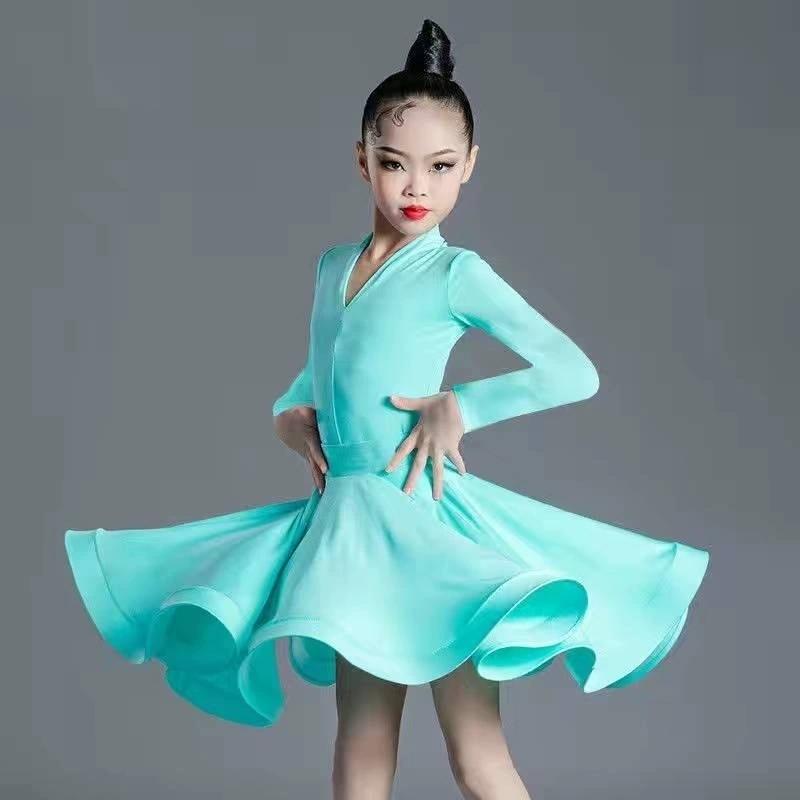 

Дитяча професійна сукня для латиноамериканських танців для дівчаток Сукні для бальних танців Румба Ча-ча Самба Тренувальна сукня Латиноамериканський виступ 120 синій