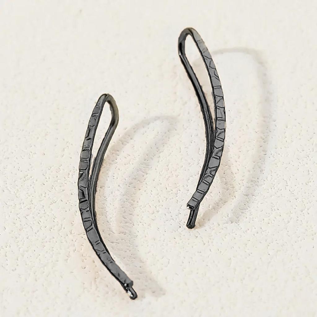 Minimalist Hammered Curved Bar Ear Cuff Stud Earrings Three Tone Option Women Simple Ear Jewelry