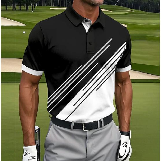 Men's Geometric Pattern Sports Polo Shirt Short Sleeve Polo Shirt Turn-down Collar Shirt