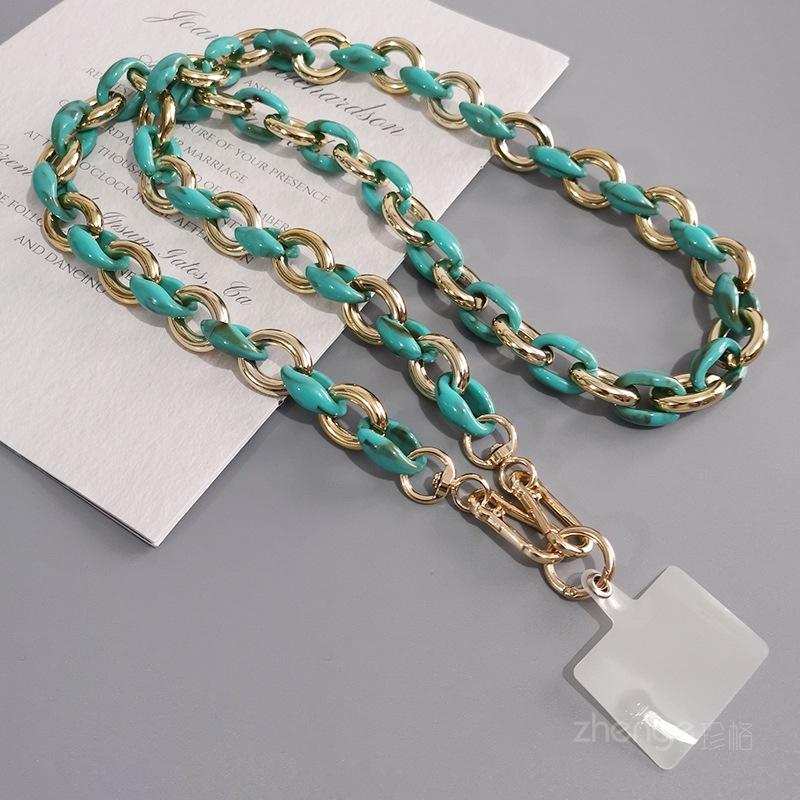 

Mobile phone lanyard messenger gold string green chain lanyard long back rope ins fashionable Nordic style bag chain multi-purpose gold chain green lock+micro-transparent clip