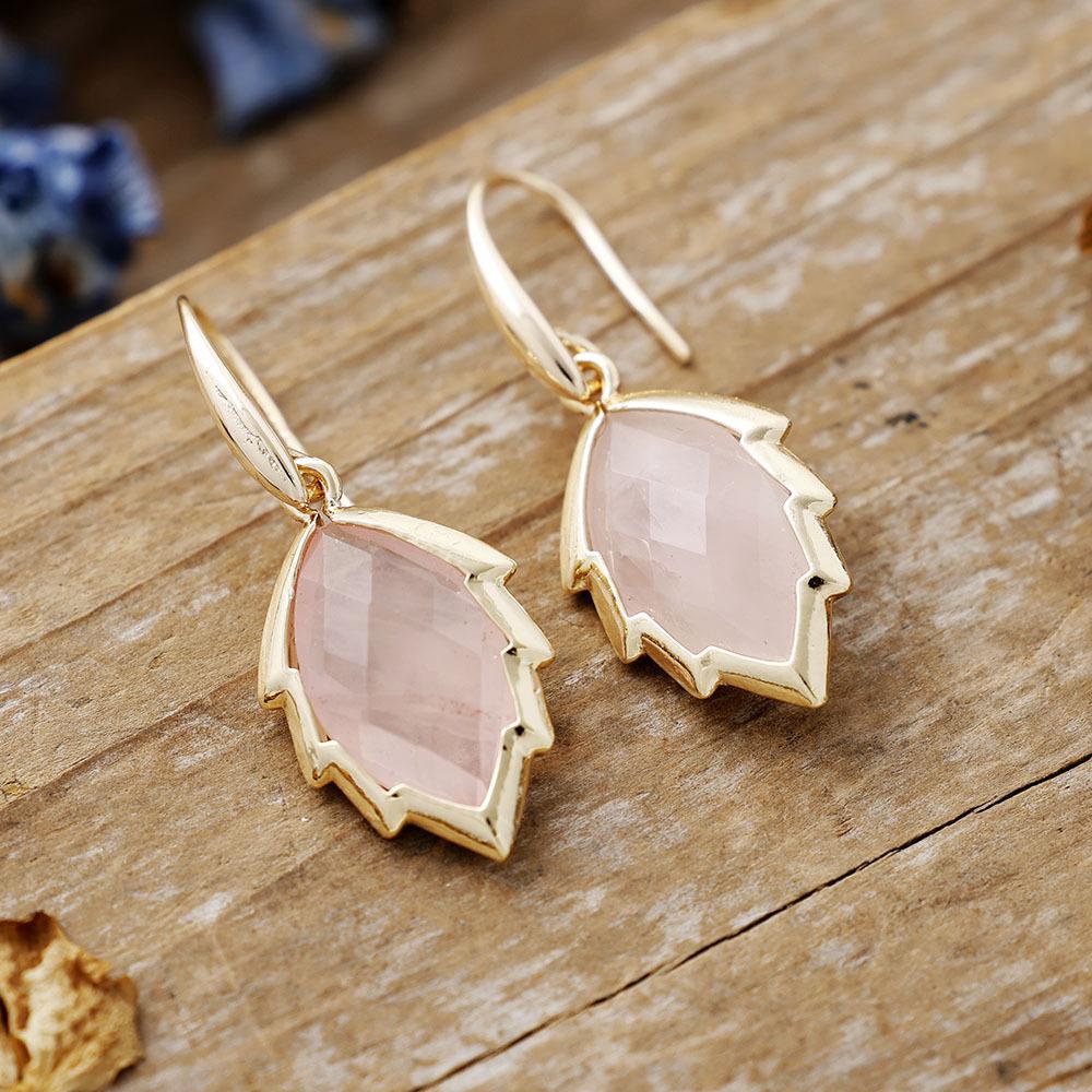 

Natural stone amethyst leaf earrings, ear hooks, earrings, Japanese and Korean designer light luxury fashion jewelry рожевий кварц кольору