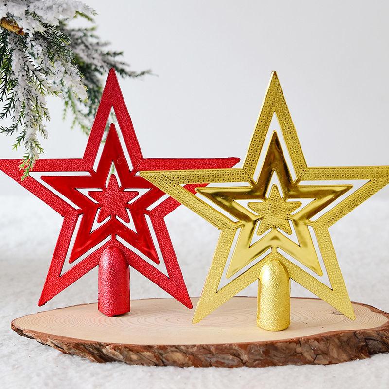 Weihnachts Pentagramm Stern Baumspitze Kunststoff Ornamente für Feierparty Neujahr Haus Dekorationen