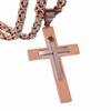 Fashion Rose Gold Cross Pendant Necklace Male Gift Trendy Stainless Steel 6mm Flast Byzantine Chain