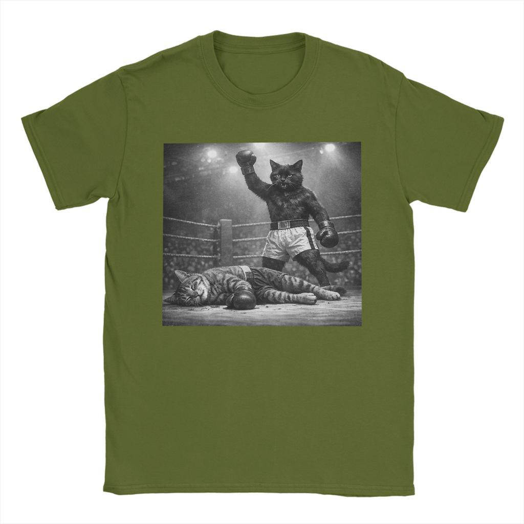 Lustiges Katzenboxen Sieg Foto T-Shirt Strand Harajuku T-Shirts Unisex 100% Baumwolle Rundhals Übergröße T-Shirts Kurzärmelig Klassische Oberteile