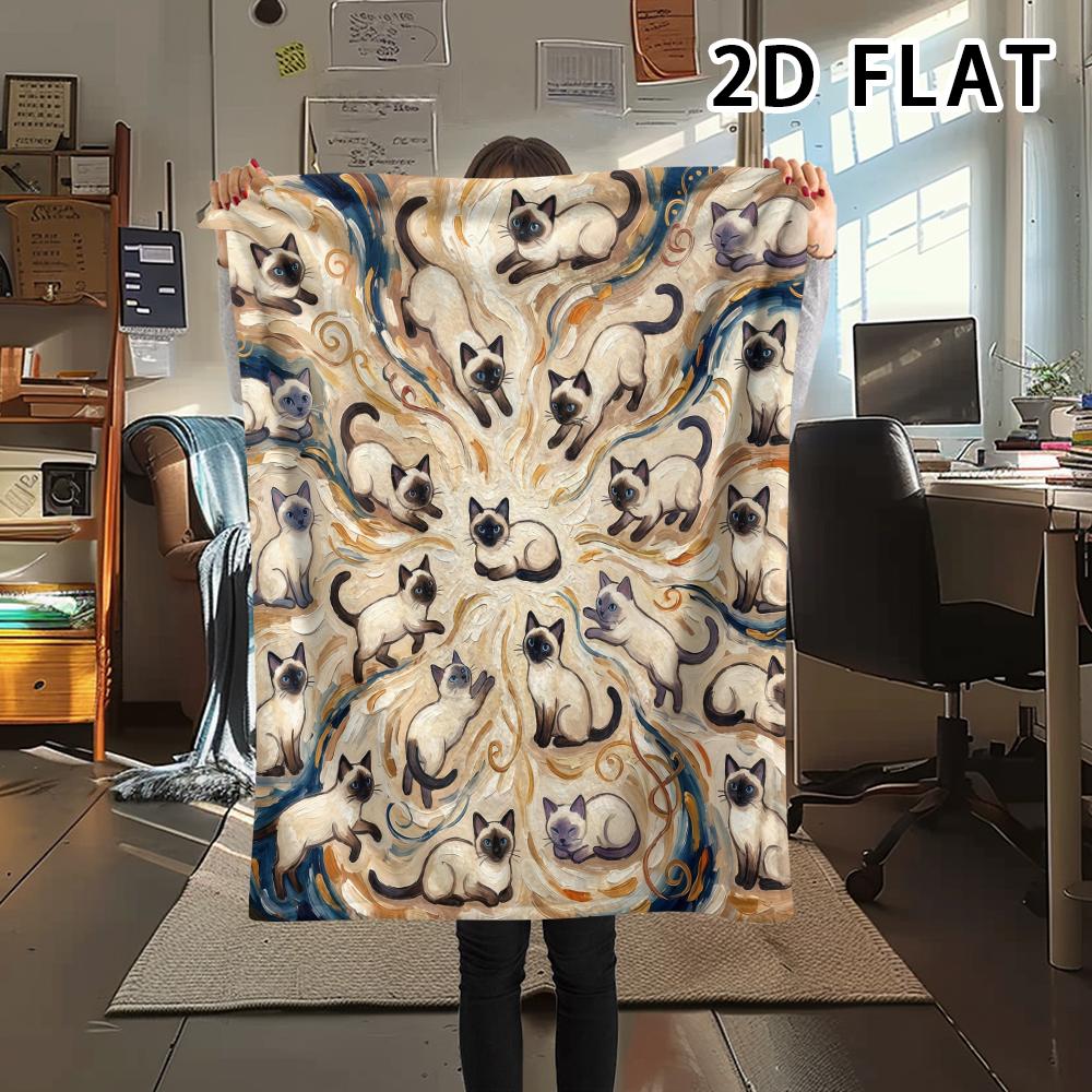 1Pc Vibrant Mandala Cats Print Flannel Blanket,High Quality Comfortable for All Seasons,Home Decor,Warmth and Comfort,Perfect for Christmas Gifts