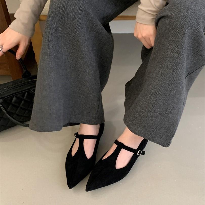 Suede Retro Single Shoes Women's Spring and Autumn New French Evening Breeze Temperament Gentle Commuting Flat Mary Jane Shoes Doudou Shoes