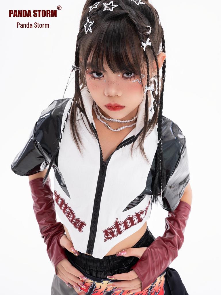 Trendy Jazz Dance Costume: Shiny Jacket and Pants Suit for Girls - Perfect for Street Dance Performances.