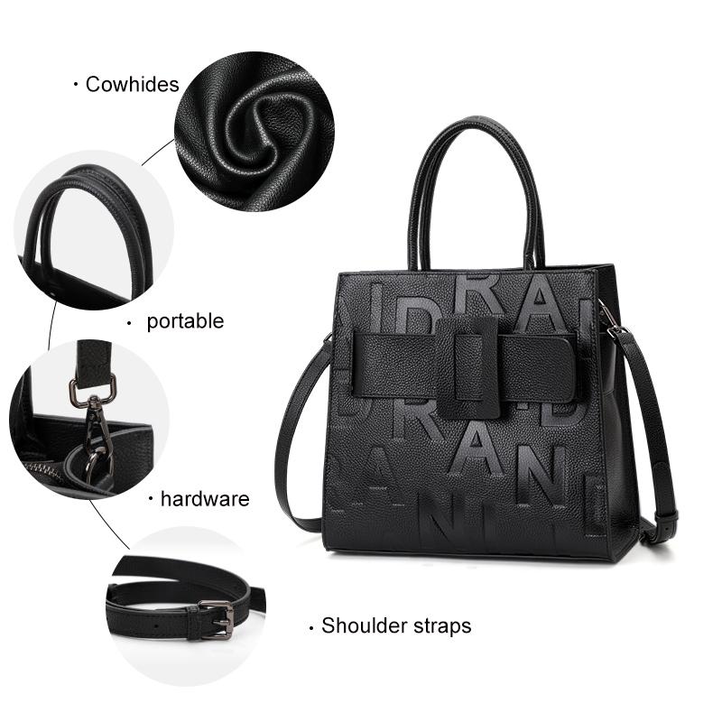 Aidrani Nová dámská kabelka s potiskem písmen Módní a všestranná Velkokapacitní čtvercová taška z hovězí kůže