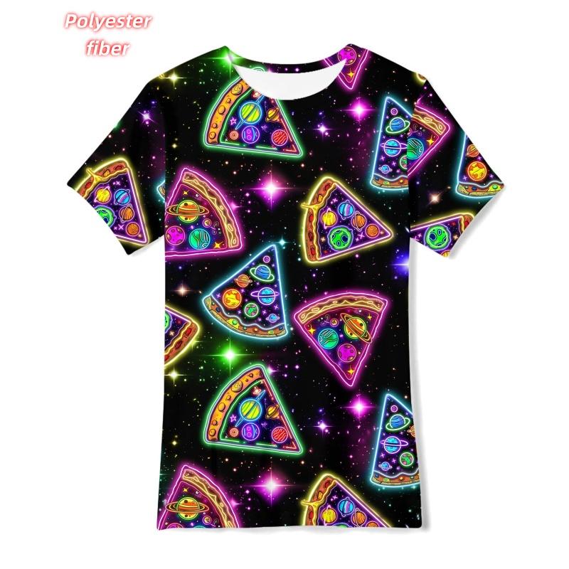 3D Print Car Dinosaur T-Shirt For Men Horse Pizza Pattern Tees Summer Street Casual Short Sleeve Tops Loose Round Neck T Shirts