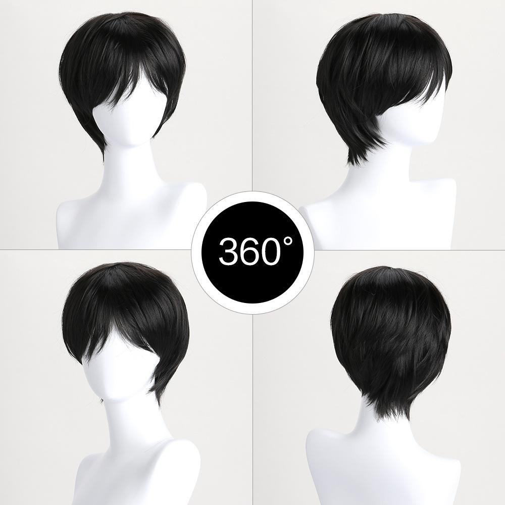 12 Inch Men Black Short Straight Side Bangs Cosplay Costume Wig Synthetic Hair High Temperture Fiber