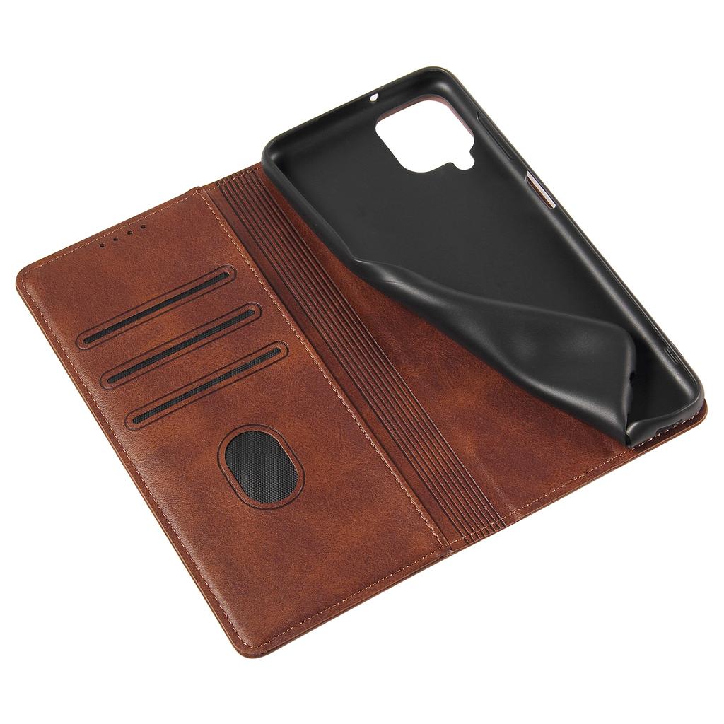 For Samsung Galaxy A12 Flip Leather Phone Wallet Case Stand Calf Texture Magnetic Protective Phone Cover