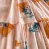 Herbst Vintage Frauen Floral Bedruckte Patchwork Lange Kleid Elegante V-ausschnitt Puff Ärmel Aushöhlen Saum Urlaub Strand Vestidos Neue