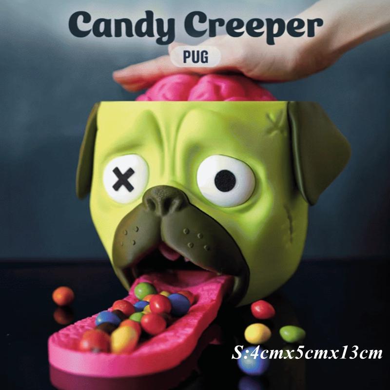 Push Pug Candy Dispenser Spooky Style Automatic Dispensing Zombiepug Candy Machine Zombie Pug Candy Storage Container Parties